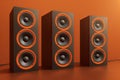 A bunch of music speakers in sound recording studio, professional hi-end loudspeakers, generative ai Royalty Free Stock Photo