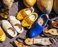 Bunch of old Dutch traditional wooden clogs Royalty Free Stock Photo