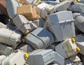 Bunch of old gas meters in a contaneir of the landfill