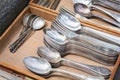 Bunch of old silver ware on a flea market Royalty Free Stock Photo