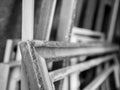 A bunch of old, used picture frames, shallow depth of field