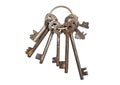 Bunch of old vintage keys isolated on white. Safety and security concept Royalty Free Stock Photo