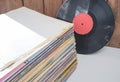 a bunch of old vinyl records. Retro music recording