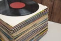 a bunch of old vinyl records. Retro music recording