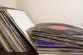 a bunch of old vinyl records. Retro music recording