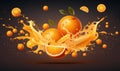 a bunch of oranges with orange juice splashing out of them Royalty Free Stock Photo