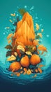 A bunch of oranges sitting on top of a pile of leaves. Generative AI image.