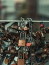 A bunch of padlocks on a bridge in Manchester Royalty Free Stock Photo