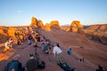 Bunch of people waiting for the bucket photo at the Delicate Arch, Utah, United States of America, crazy tourism, reality, Royalty Free Stock Photo