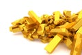 Bunch or pile of gold bars or brick, modern style background or texture. Floating, design, cover & business.