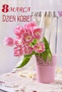 Bunch of pink fancy frills tulips for women s day in polish language