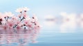 A bunch of pink flowers floating in water with a blue sky, AI Royalty Free Stock Photo