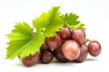 Bunch of pink grapes with leaves isolated on white background Royalty Free Stock Photo