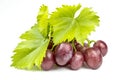 Bunch of pink grapes with leaves isolated on white background Royalty Free Stock Photo