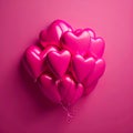 Bunch of pink heart shaped balloons on pink background. generative AI Royalty Free Stock Photo