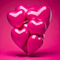 Bunch of pink heart shaped balloons on pink background. generative AI Royalty Free Stock Photo