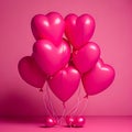 Bunch of pink heart shaped balloons on pink background. generative AI Royalty Free Stock Photo