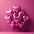 Bunch of pink heart shaped balloons on pink background. generative AI Royalty Free Stock Photo