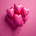 Bunch of pink heart shaped balloons on pink background. generative AI Royalty Free Stock Photo