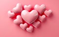 Bunch of pink plastic hearts on pastel pink background. Royalty Free Stock Photo