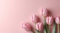 bunch of pink tulips in full bloom with green stems. Generative AI