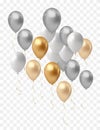 bunch of realistic transparent, golden, silver, black ballons, ribbons, serpentine, confetti. Vector illustration Royalty Free Stock Photo