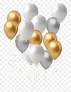 bunch of realistic transparent, golden, silver, black ballons, ribbons, serpentine, confetti. Vector illustration Royalty Free Stock Photo