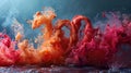 A bunch of red and orange liquid is being thrown into the water, AI Royalty Free Stock Photo