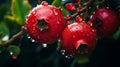 A bunch of red pomegranates with dew drops Royalty Free Stock Photo