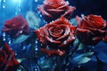 a bunch of red roses against blue background