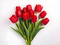 A bunch of red tulip flowers on a white table Royalty Free Stock Photo
