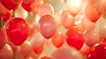 A bunch of red and white balloons are floating in the air Royalty Free Stock Photo