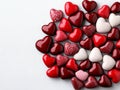 A bunch of red and white hearts on a white surface Royalty Free Stock Photo