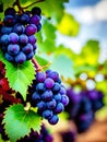 Bunch of red wine grapes in vineyard. Close up. Generative Ai Royalty Free Stock Photo