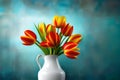 Bunch of red and yellow tulip flowers in a glass vintage vase against dark Royalty Free Stock Photo