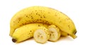 A bunch of three ripe bananas. Close-up. White isolated background. Royalty Free Stock Photo