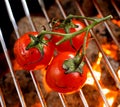 Bunch of tomatoes roasting over a fire