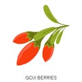 Bunch of ripe red Goji berries flat icon isolated on white background. Superfood wolfberry icon. Healthy fruit.