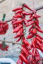 Ripe red hot peppers on the market Royalty Free Stock Photo