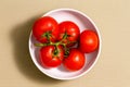 Bunch of ripe tomatoes in a bowl on a cotton cloth Royalty Free Stock Photo