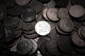 Bunch of Russian rubles in the form of coins Royalty Free Stock Photo
