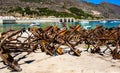 Bunch of rusty anchors in fisherman port Royalty Free Stock Photo