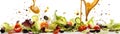 A Bunch Of Salad Dressing Flying In The Airon White Background Wde Panoramic. Generative AI Royalty Free Stock Photo