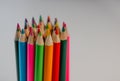 Bunch of sharpened colored pencils grouped in the circle. Royalty Free Stock Photo