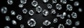 bunch of shiny diamon plain black dark background panoramic wide angle ai generated