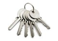 A bunch of silver keys on a ring isolated on white background Royalty Free Stock Photo