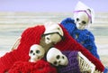 Bunch of skeleton friends huddled together Royalty Free Stock Photo