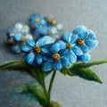 Bunch of small blue forget me not flowers with leaves