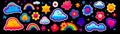 Bunch of stickers that are on black background with rainbow and stars. Generative AI