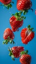 A bunch of strawberries falling into the water Royalty Free Stock Photo